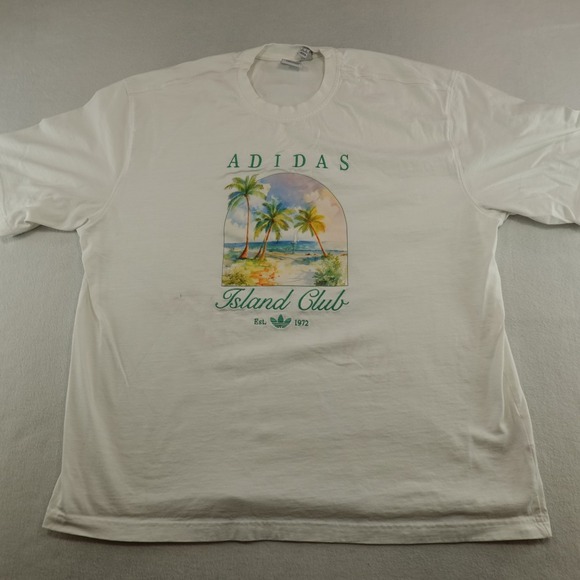Adidas T-Shirt Men XL White Island Country Club Scenic Graphic Tee Flaws - Picture 1 of 11